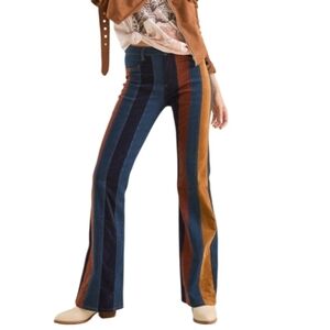 Altar'd State Daisy Suede Striped Flare High Waisted Jeans